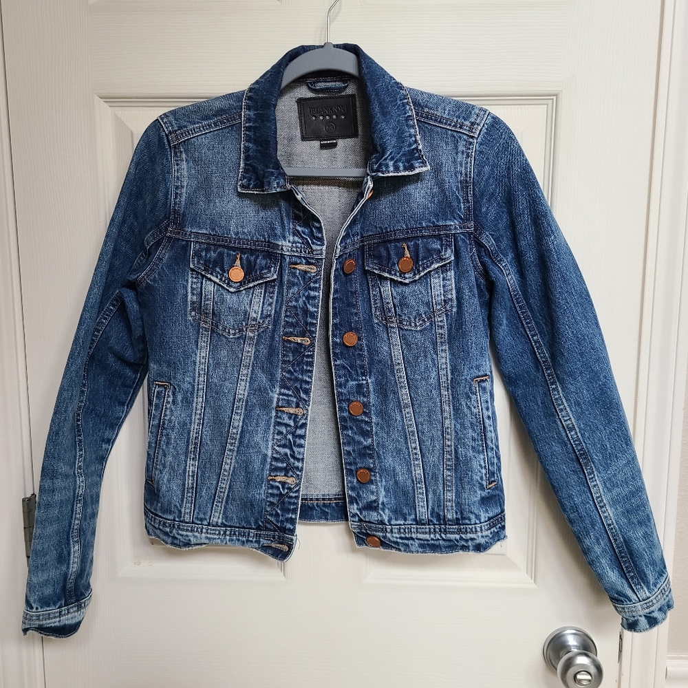 BlankNYC Cropped Denim Jacket, XS, Blue w/Copper Hardware